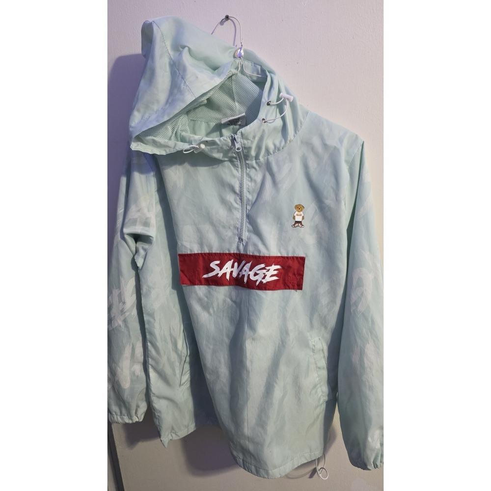 Prime Threads Savage White Quarter Zip Hooded Windbreaker Pullover Jacket Sz M